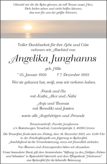 Anzeige von Angelika Junghanns 