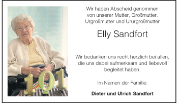 Anzeige von Elly Sandfort 