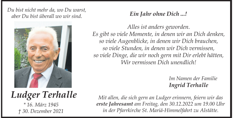  Traueranzeige für Ludger Terhalle vom 27.12.2022 aus 