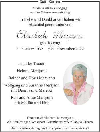 Anzeige von Elisabeth Mersjann 