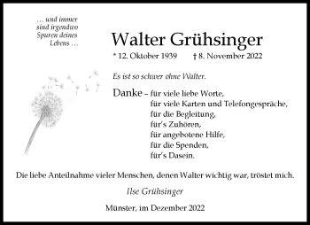 Anzeige von Walter Grühsinger 