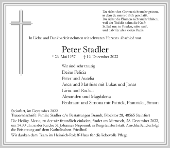 Anzeige von Peter Stadler 