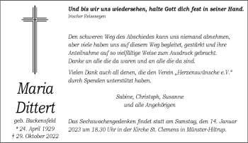 Anzeige von Maria Dittert 