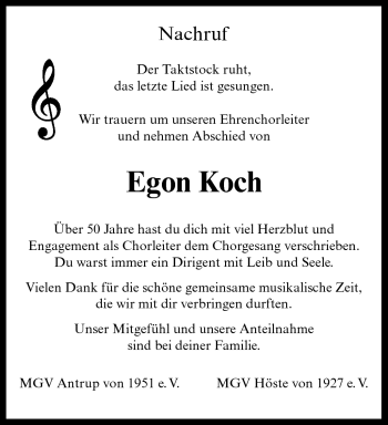 Anzeige von Egon Koch 