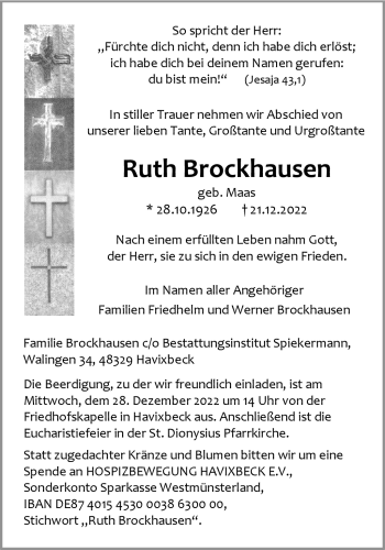 Anzeige von Ruth Brockhausen 
