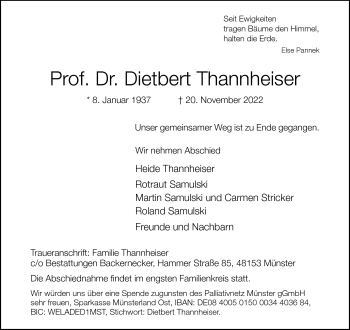 Anzeige von Dietbert Thannheiser 