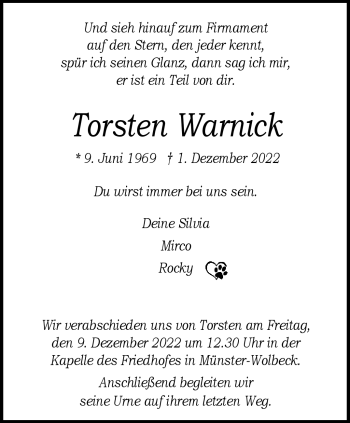 Anzeige von Torsten Warnick 