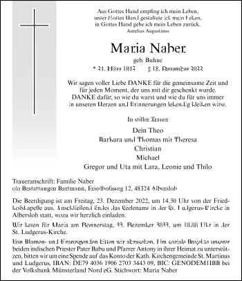 Anzeige von Maria Naber 