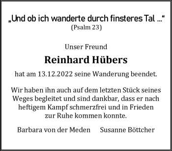 Anzeige von Reinhard Hübers 
