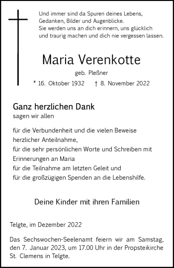 Anzeige von Maria Verenkotte 