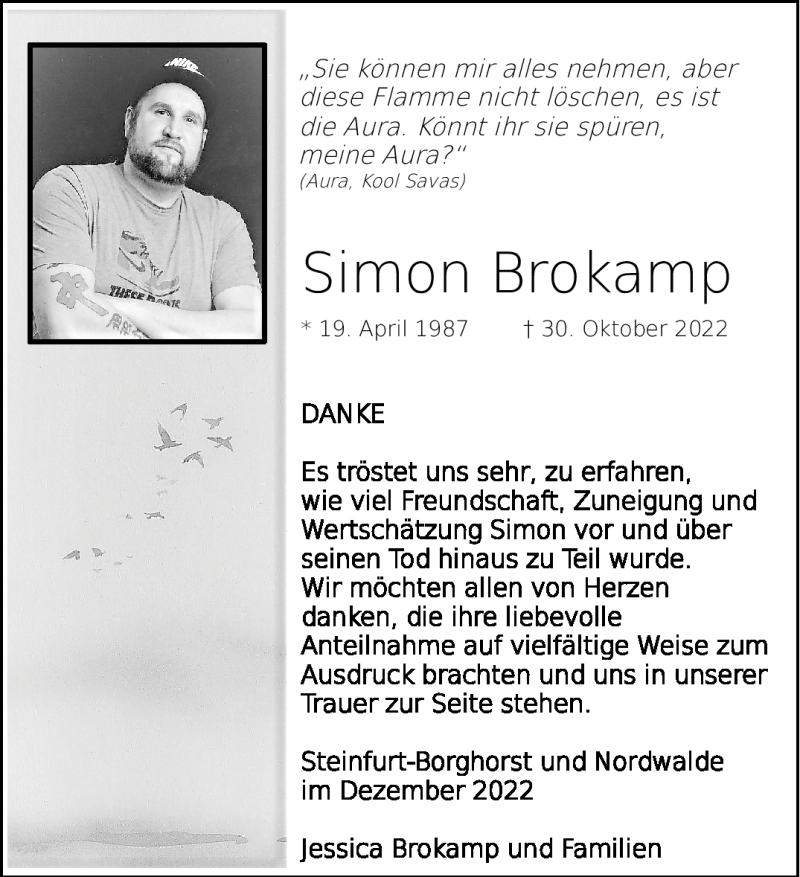  Traueranzeige für Simon Brokamp vom 05.12.2022 aus 