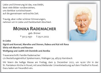 Anzeige von Monika Rademacher 