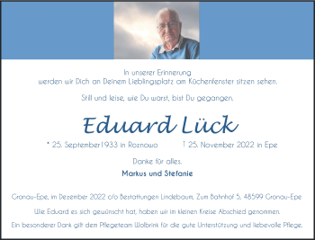 Anzeige von Eduard Lück 