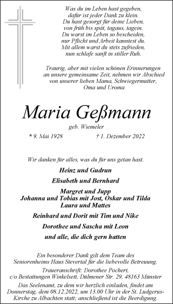 Anzeige von Maria Geßmann 