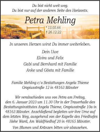 Anzeige von Petra Mehling 