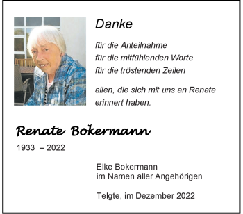 Anzeige von Renate Bokermann 