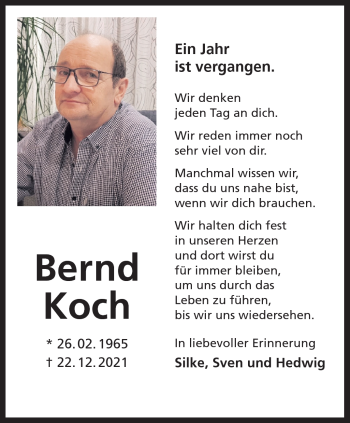 Anzeige von Bernd Koch 
