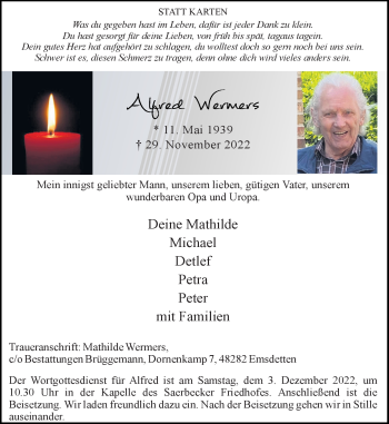 Anzeige von Alfred Wermers 