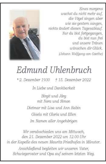 Anzeige von Edmund Uhlenbruch 