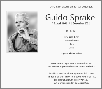 Anzeige von Guido Sprakel 