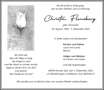 Anzeige von Christa Flensberg 