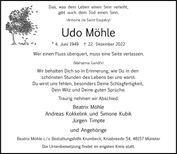 Anzeige von Udo Möhle 
