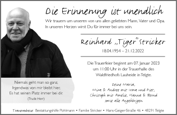 Anzeige von Reinhard Stricker 