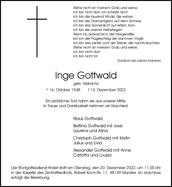 Anzeige von Inge Gottwald 