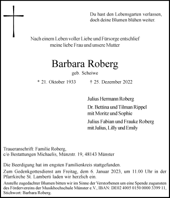 Anzeige von Barbara Roberg 