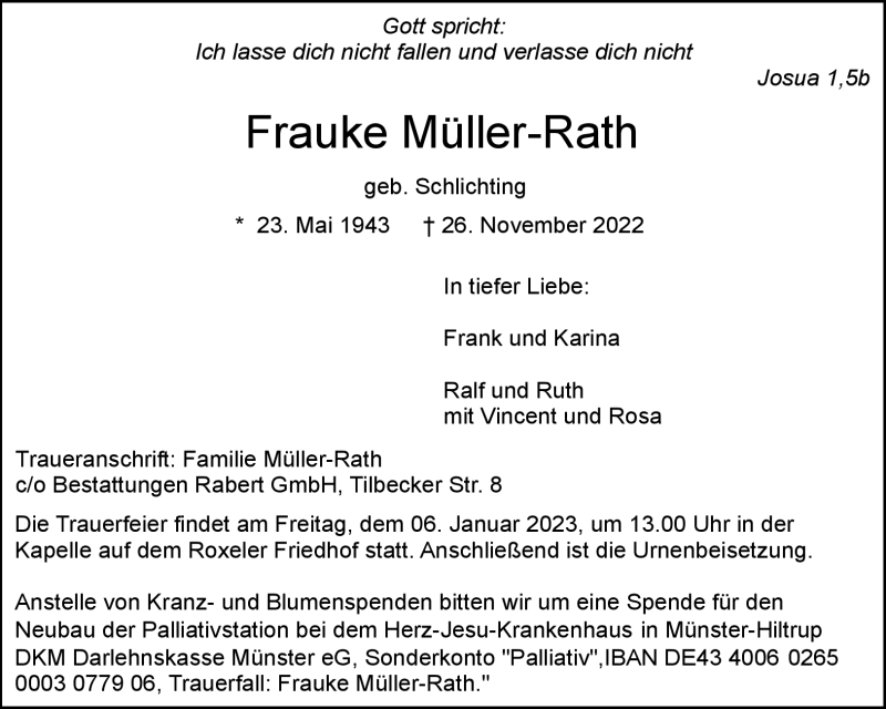  Traueranzeige für Frauke Müller-Rath vom 10.12.2022 aus 