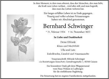 Anzeige von Bernhard Schwinger 