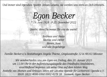 Anzeige von Egon Becker 