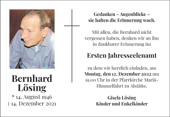 Anzeige von Bernhard Lösing 