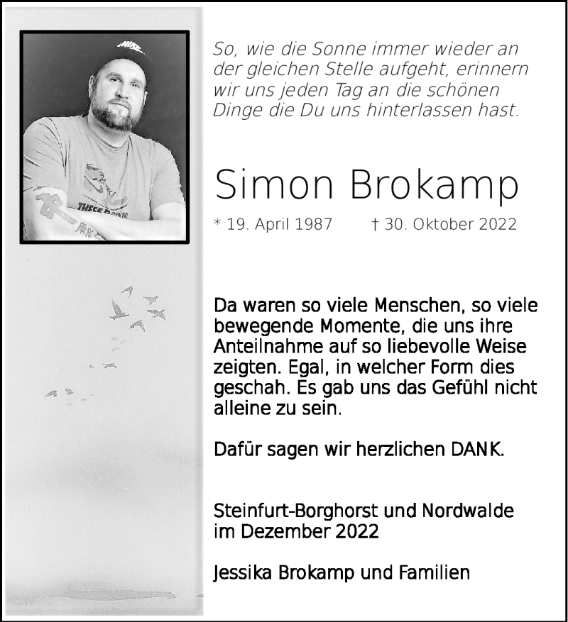  Traueranzeige für Simon Brokamp vom 03.12.2022 aus 