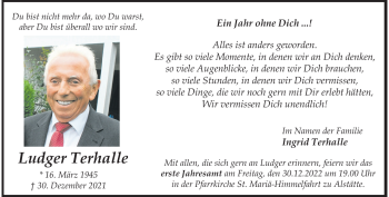 Anzeige von Ludger Terhalle 