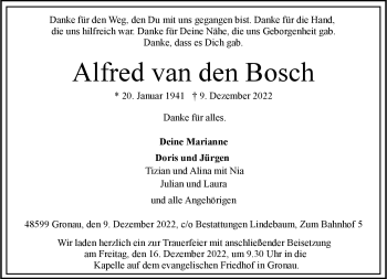 Anzeige von Alfred van den Bosch 