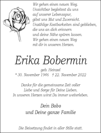 Anzeige von Erika Bobermin 