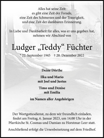 Anzeige von Ludger Füchter 