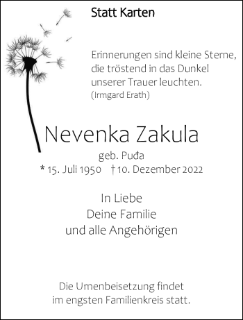 Anzeige von Nevenka Zakula 