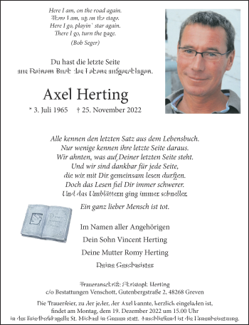 Anzeige von Axel Herting 