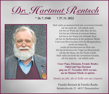 Anzeige von Hartmut Rentsch 