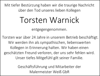 Anzeige von Torsten Warnick 
