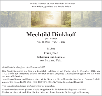 Anzeige von Mechtild Dinkhoff 