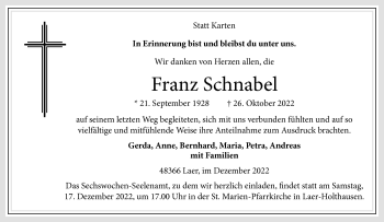 Anzeige von Franz Schnabel 