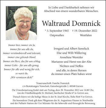 Anzeige von Waltraud Domnick 