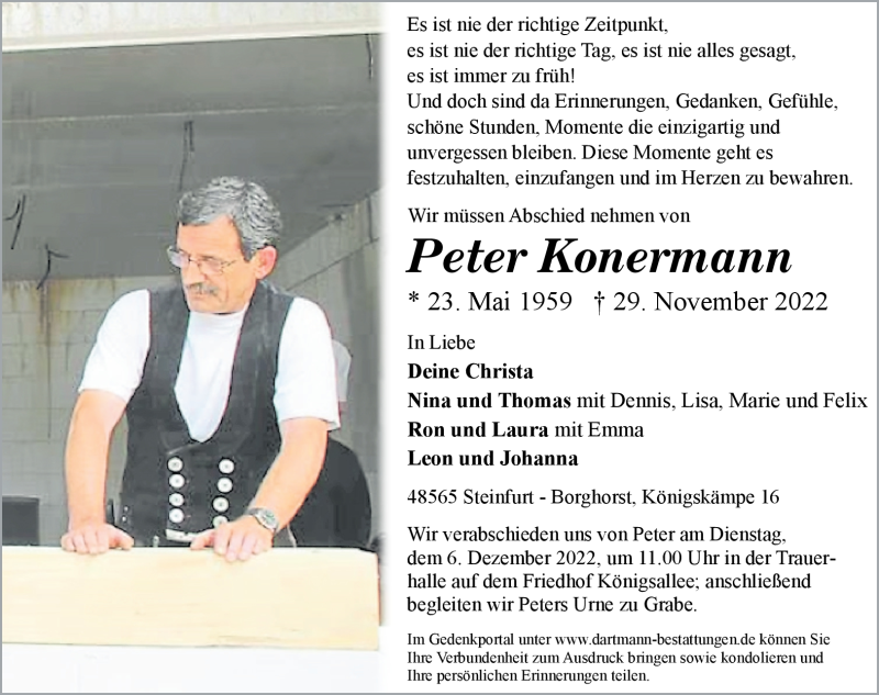  Traueranzeige für Peter Konermann vom 03.12.2022 aus 