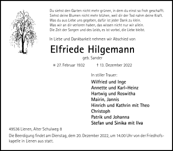 Anzeige von Elfriede Hilgemann 