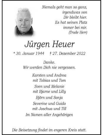 Anzeige von Jürgen Heuer 