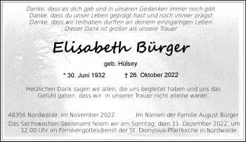 Anzeige von Elisabeth Bürger 