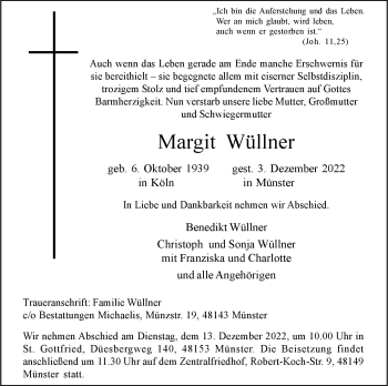 Anzeige von Margit Wüllner 